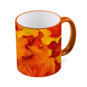 Кружка 3D с принтом Кленовые листья в Екатеринбурге, керамика | ёмкость 330 мл | дары осени | жёлтый | золотой | клён | краски | красный | красота | листва | листья | наряд | оранжевый | осень | покров | природа