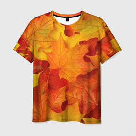 Мужская футболка 3D с принтом Кленовые листья в Екатеринбурге, 100% полиэфир | прямой крой, круглый вырез горловины, длина до линии бедер | дары осени | жёлтый | золотой | клён | краски | красный | красота | листва | листья | наряд | оранжевый | осень | покров | природа