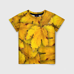 Детская футболка 3D с принтом Жёлтые листья в Екатеринбурге, 100% гипоаллергенный полиэфир | прямой крой, круглый вырез горловины, длина до линии бедер, чуть спущенное плечо, ткань немного тянется | жёлтый | золотой | клён | красота | листва | листья | наряд | осень | осина | покров | природа