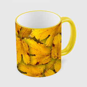 Кружка 3D с принтом Жёлтые листья в Екатеринбурге, керамика | ёмкость 330 мл | жёлтый | золотой | клён | красота | листва | листья | наряд | осень | осина | покров | природа