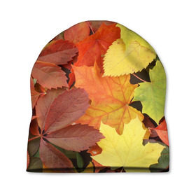 Шапка 3D с принтом Осенние листья в Екатеринбурге, 100% полиэстер | универсальный размер, печать по всей поверхности изделия | жёлтый | красный | листва | оранжевый | осень