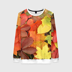 Женский свитшот 3D с принтом Осенние листья в Екатеринбурге, 100% полиэстер с мягким внутренним слоем | круглый вырез горловины, мягкая резинка на манжетах и поясе, свободная посадка по фигуре | жёлтый | красный | листва | оранжевый | осень