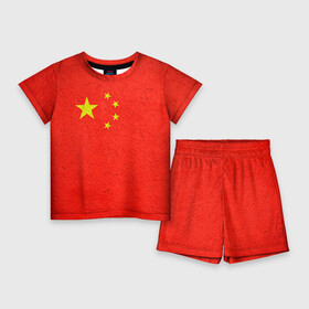 Детский костюм с шортами 3D с принтом Китай в Екатеринбурге,  |  | Тематика изображения на принте: china | country | государство | китай | кнр | страна | флаг | флаги
