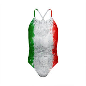 Детский купальник 3D с принтом Италия в Екатеринбурге, Полиэстер 85%, Спандекс 15% | Слитный крой, подклад по переду изделия, узкие бретели | Тематика изображения на принте: country | italy | государство | италия | страна | флаг | флаги