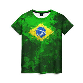 Женская футболка 3D с принтом Бразилия в Екатеринбурге, 100% полиэфир ( синтетическое хлопкоподобное полотно) | прямой крой, круглый вырез горловины, длина до линии бедер | brazil | country | бразилия | государство | страна | флаг | флаги