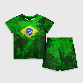 Детский костюм с шортами 3D с принтом Бразилия в Екатеринбурге,  |  | Тематика изображения на принте: brazil | country | бразилия | государство | страна | флаг | флаги