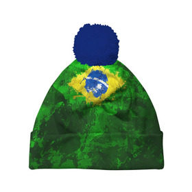 Шапка 3D c помпоном с принтом Бразилия в Екатеринбурге, 100% полиэстер | универсальный размер, печать по всей поверхности изделия | brazil | country | бразилия | государство | страна | флаг | флаги