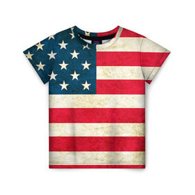 Детская футболка 3D с принтом США в Екатеринбурге, 100% гипоаллергенный полиэфир | прямой крой, круглый вырез горловины, длина до линии бедер, чуть спущенное плечо, ткань немного тянется | Тематика изображения на принте: country | usa | америка | государство | соединённые штаты америки | страна | флаг | флаги | штаты