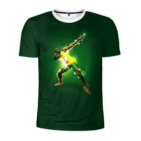 Мужская футболка 3D спортивная с принтом Usain Bolt в Екатеринбурге, 100% полиэстер с улучшенными характеристиками | приталенный силуэт, круглая горловина, широкие плечи, сужается к линии бедра | атлетика | без | болт | легкая | спорт | усейн