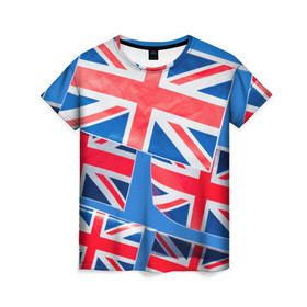 Женская футболка 3D с принтом Британские флаги в Екатеринбурге, 100% полиэфир ( синтетическое хлопкоподобное полотно) | прямой крой, круглый вырез горловины, длина до линии бедер | англия | британия | великобритания