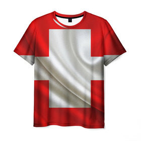 Мужская футболка 3D с принтом Швейцария в Екатеринбурге, 100% полиэфир | прямой крой, круглый вырез горловины, длина до линии бедер | альпы | гордость | флаг