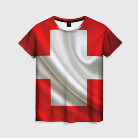 Женская футболка 3D с принтом Швейцария в Екатеринбурге, 100% полиэфир ( синтетическое хлопкоподобное полотно) | прямой крой, круглый вырез горловины, длина до линии бедер | альпы | гордость | флаг