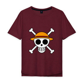 Мужская футболка хлопок Oversize с принтом Весёлый Роджер Мугивар в Екатеринбурге, 100% хлопок | свободный крой, круглый ворот, “спинка” длиннее передней части | аниме | большой куш | ван пис | кости | луффи | мугивара | пираты | соломенная | череп | шляпа