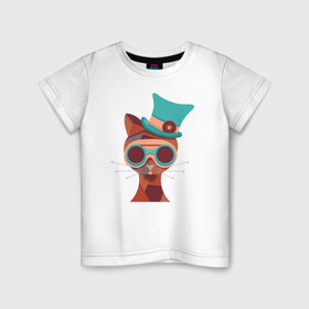 Детская футболка хлопок с принтом Кот в стиле Стим Панк в Екатеринбурге, 100% хлопок | круглый вырез горловины, полуприлегающий силуэт, длина до линии бедер | голова животного | кот | кошка | стим панк