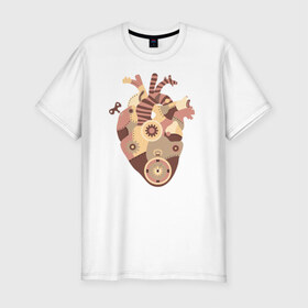 Мужская футболка премиум с принтом Сердце Стим Панк в Екатеринбурге, 92% хлопок, 8% лайкра | приталенный силуэт, круглый вырез ворота, длина до линии бедра, короткий рукав | 