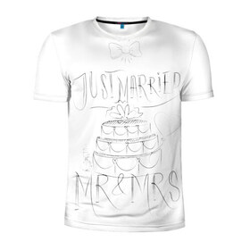 Мужская футболка 3D спортивная с принтом MR&MRS в Екатеринбурге, 100% полиэстер с улучшенными характеристиками | приталенный силуэт, круглая горловина, широкие плечи, сужается к линии бедра | бабочка | жених | молодожены | невеста | свадьба | торт