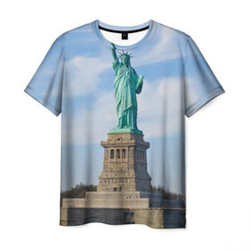 Мужская футболка 3D с принтом Статуя свободы в Екатеринбурге, 100% полиэфир | прямой крой, круглый вырез горловины, длина до линии бедер | америка | сша