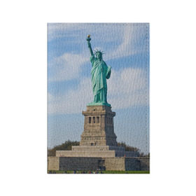 Обложка для паспорта матовая кожа с принтом Статуя свободы в Екатеринбурге, натуральная матовая кожа | размер 19,3 х 13,7 см; прозрачные пластиковые крепления | Тематика изображения на принте: америка | сша