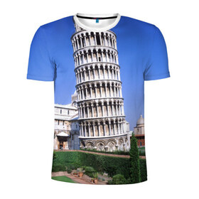 Мужская футболка 3D спортивная с принтом Пизанская башня в Екатеринбурге, 100% полиэстер с улучшенными характеристиками | приталенный силуэт, круглая горловина, широкие плечи, сужается к линии бедра | Тематика изображения на принте: италия | турист