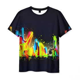 Мужская футболка 3D с принтом Взрыв красок в Екатеринбурге, 100% полиэфир | прямой крой, круглый вырез горловины, длина до линии бедер | абстракция | абстракция красок | брызги | краска | цветные