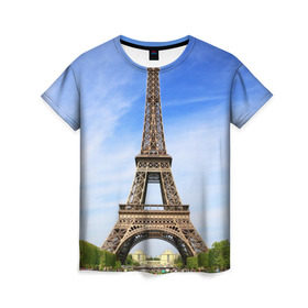 Женская футболка 3D с принтом Эйфелева башня в Екатеринбурге, 100% полиэфир ( синтетическое хлопкоподобное полотно) | прямой крой, круглый вырез горловины, длина до линии бедер | france | франция | эфелева