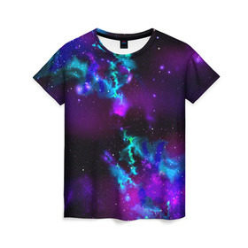 Женская футболка 3D с принтом Звездное небо в Екатеринбурге, 100% полиэфир ( синтетическое хлопкоподобное полотно) | прямой крой, круглый вырез горловины, длина до линии бедер | вселенная | галактика | звезды | планеты | туманность