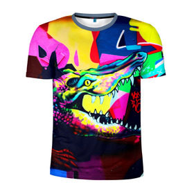 Мужская футболка 3D спортивная с принтом Крокодил в Екатеринбурге, 100% полиэстер с улучшенными характеристиками | приталенный силуэт, круглая горловина, широкие плечи, сужается к линии бедра | цветной | яркий