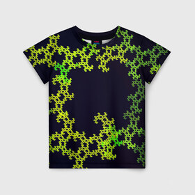 Детская футболка 3D с принтом Пиксели в Екатеринбурге, 100% гипоаллергенный полиэфир | прямой крой, круглый вырез горловины, длина до линии бедер, чуть спущенное плечо, ткань немного тянется | зеленый | кружево | узор | цветной | черный