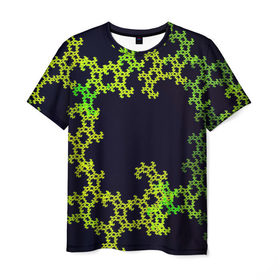 Мужская футболка 3D с принтом Пиксели в Екатеринбурге, 100% полиэфир | прямой крой, круглый вырез горловины, длина до линии бедер | зеленый | кружево | узор | цветной | черный