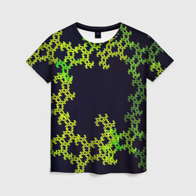 Женская футболка 3D с принтом Пиксели в Екатеринбурге, 100% полиэфир ( синтетическое хлопкоподобное полотно) | прямой крой, круглый вырез горловины, длина до линии бедер | зеленый | кружево | узор | цветной | черный