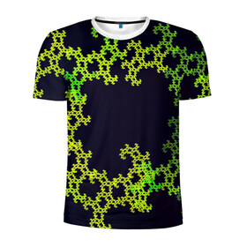Мужская футболка 3D спортивная с принтом Пиксели в Екатеринбурге, 100% полиэстер с улучшенными характеристиками | приталенный силуэт, круглая горловина, широкие плечи, сужается к линии бедра | зеленый | кружево | узор | цветной | черный