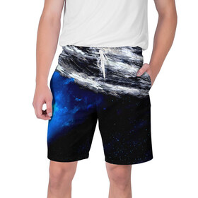 Мужские шорты 3D с принтом Астероид в Екатеринбурге,  полиэстер 100% | прямой крой, два кармана без застежек по бокам. Мягкая трикотажная резинка на поясе, внутри которой широкие завязки. Длина чуть выше колен | вселенная | галактика | звезды | планеты | туманность
