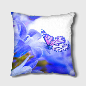 Подушка 3D с принтом Бабочки в Екатеринбурге, наволочка – 100% полиэстер, наполнитель – холлофайбер (легкий наполнитель, не вызывает аллергию). | состоит из подушки и наволочки. Наволочка на молнии, легко снимается для стирки | бабочки | красота | природа | синяя | цветы