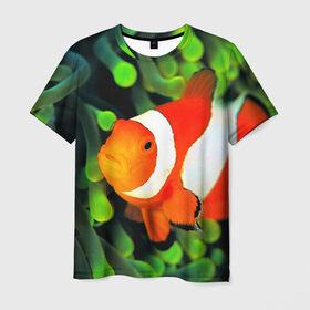 Мужская футболка 3D с принтом Рыба клоун в Екатеринбурге, 100% полиэфир | прямой крой, круглый вырез горловины, длина до линии бедер | клоун | коралл | немо | океан | цветная