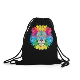 Рюкзак-мешок 3D с принтом Lion color в Екатеринбурге, 100% полиэстер | плотность ткани — 200 г/м2, размер — 35 х 45 см; лямки — толстые шнурки, застежка на шнуровке, без карманов и подкладки | lion | голова животного | кот | кошка | лев | цвет