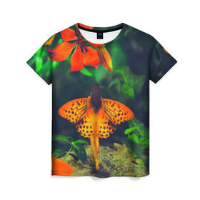 Женская футболка 3D с принтом Фея в Екатеринбурге, 100% полиэфир ( синтетическое хлопкоподобное полотно) | прямой крой, круглый вырез горловины, длина до линии бедер | бабочка | волшебство | красота | новая | фея | цветок