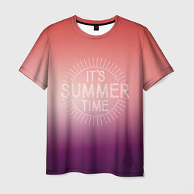 Мужская футболка 3D с принтом IT`S SUMMER TIME в Екатеринбурге, 100% полиэфир | прямой крой, круглый вырез горловины, длина до линии бедер | it s summer time | время | жара | красный | лето | розовый | солнце | тепло | фиолет | цвета | это время лето