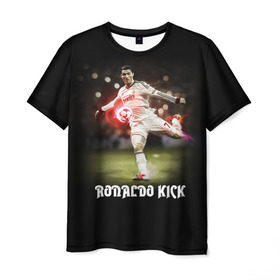 Мужская футболка 3D с принтом Удар Роналдо в Екатеринбурге, 100% полиэфир | прямой крой, круглый вырез горловины, длина до линии бедер | real | ronaldo | реал мадрид | роналдо | футбол