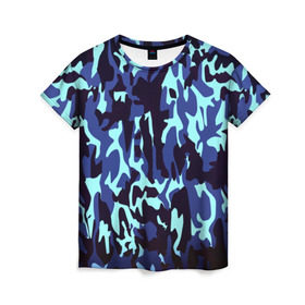 Женская футболка 3D с принтом Военные в Екатеринбурге, 100% полиэфир ( синтетическое хлопкоподобное полотно) | прямой крой, круглый вырез горловины, длина до линии бедер | camo | камо | камуфляж | синий