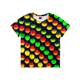Детская футболка 3D с принтом Горошек в Екатеринбурге, 100% гипоаллергенный полиэфир | прямой крой, круглый вырез горловины, длина до линии бедер, чуть спущенное плечо, ткань немного тянется | круги | паттерн | точки | цветной | яркий
