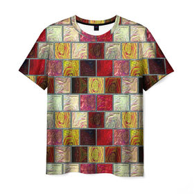 Мужская футболка 3D с принтом Квадрат в Екатеринбурге, 100% полиэфир | прямой крой, круглый вырез горловины, длина до линии бедер | Тематика изображения на принте: мозаика | паттерн | цветной