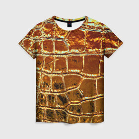 Женская футболка 3D с принтом Золотая кожа в Екатеринбурге, 100% полиэфир ( синтетическое хлопкоподобное полотно) | прямой крой, круглый вырез горловины, длина до линии бедер | металлик | текстура