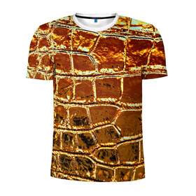 Мужская футболка 3D спортивная с принтом Золотая кожа в Екатеринбурге, 100% полиэстер с улучшенными характеристиками | приталенный силуэт, круглая горловина, широкие плечи, сужается к линии бедра | металлик | текстура