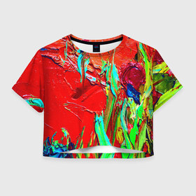 Женская футболка 3D укороченная с принтом Масляные краски в Екатеринбурге, 100% полиэстер | круглая горловина, длина футболки до линии талии, рукава с отворотами | абстракция | абстракция красок | арт | краска | мазки | цветные