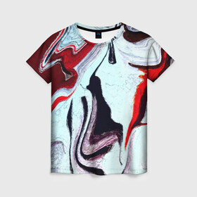 Женская футболка 3D с принтом Разводы в Екатеринбурге, 100% полиэфир ( синтетическое хлопкоподобное полотно) | прямой крой, круглый вырез горловины, длина до линии бедер | краска | цветные