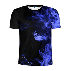 Мужская футболка 3D спортивная с принтом Дым в Екатеринбурге, 100% полиэстер с улучшенными характеристиками | приталенный силуэт, круглая горловина, широкие плечи, сужается к линии бедра | Тематика изображения на принте: синий | цветок | черный