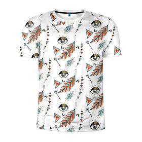 Мужская футболка 3D спортивная с принтом Магия в Екатеринбурге, 100% полиэстер с улучшенными характеристиками | приталенный силуэт, круглая горловина, широкие плечи, сужается к линии бедра | алхимия | глаза | кристаллы | перья | треугольник