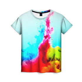Женская футболка 3D с принтом Палитра красок в Екатеринбурге, 100% полиэфир ( синтетическое хлопкоподобное полотно) | прямой крой, круглый вырез горловины, длина до линии бедер | абстракция | абстракция красок | брызги | краска | цветные