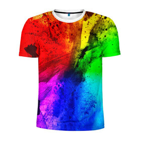Мужская футболка 3D спортивная с принтом Grunge paint в Екатеринбурге, 100% полиэстер с улучшенными характеристиками | приталенный силуэт, круглая горловина, широкие плечи, сужается к линии бедра | абстракция | абстракция красок | арт | брызги | краска | цветные