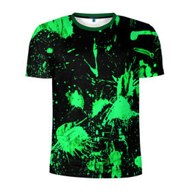 Мужская футболка 3D спортивная с принтом Брызги красок в Екатеринбурге, 100% полиэстер с улучшенными характеристиками | приталенный силуэт, круглая горловина, широкие плечи, сужается к линии бедра | зеленый | кляксы | паттерн | черный